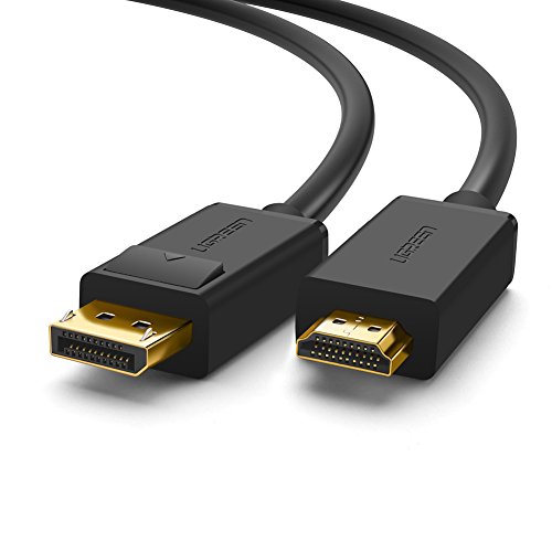 UGREEN Cable Displayport a HDMI, Cable DP a HDMI 4K@30Hz 3840*2160 Adaptador HDMI Displayport 4K Resolución Transmite Vídeo y Audio para Tarjeta Grafica, Gafas VR, HDTV, Proyector y Monitor, 3 Metros