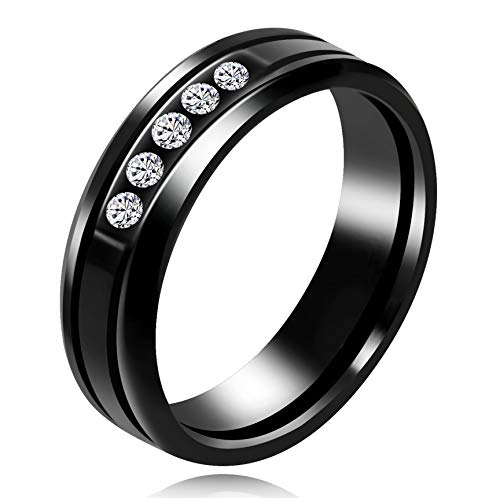 Uloveido Anillos de Anillo de Bodas de Aniversario de halo Pulido Alto Hombres Anillos de Promesa de Amante Negro Y557