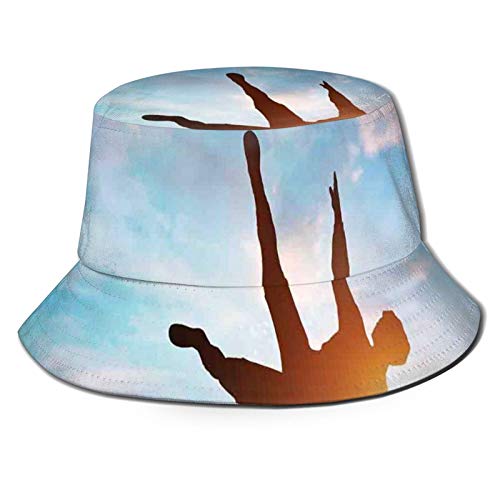 Unisex Bucket Fisherman Cap,Man Jumping Over Rocks Action Mountains Recreation Scenic Sunset Landscape Image,Travel Beach Outdoor Sun Hat