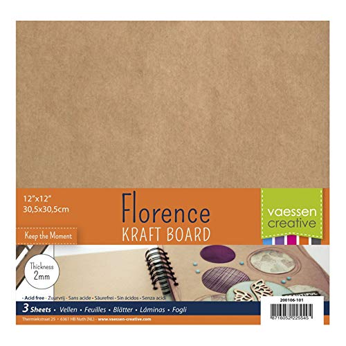 Vaessen creative hojas de aglomerado para manualidades florence 2mm, conjunto de 3 hojas cuadradas, 30,5 x 30,5 cm, para scrapbook, cubiertas de diarios, álbumes de fotos, decoraciones de boda y más