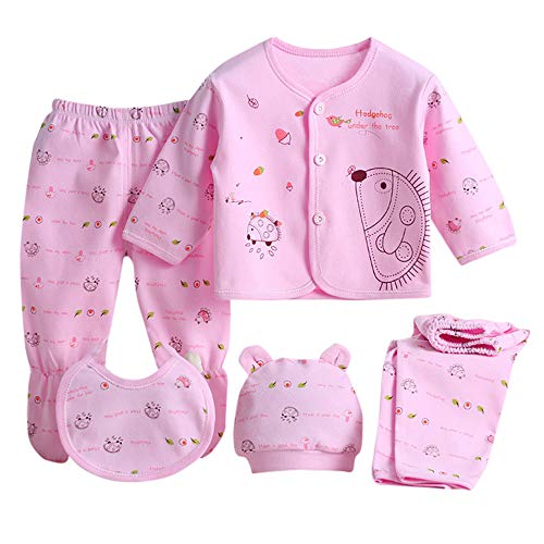 Value Pack Recién Nacido Bebé, LANSKIRT 6PCS Bebé Niña Niño Dibujos Animados Manga Larga Tops + Sombrero + Dos Pantalones + Conjunto de Traje Babero