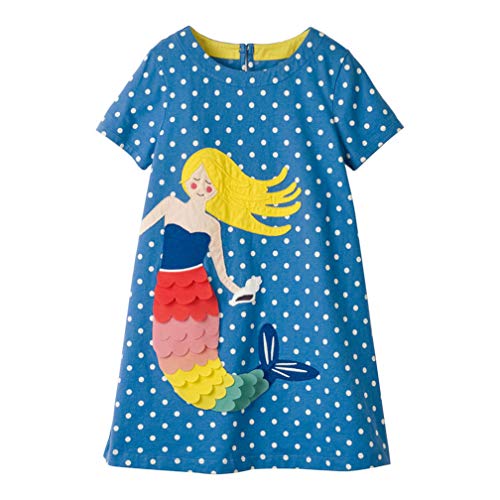 Vestido tipo camiseta para niña de algodón, corto, de manga larga, informal, bonito estampado, 1-7 años sirenita 4-5 Años