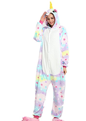 VineCrown Unicornio Pijama Animal Disfraces Traje Adultos Ropa de dormir Novedad Pijamas de una pieza Cosplay Carnaval Halloween Navidad (XL for 177CM-185CM, Estrellas)