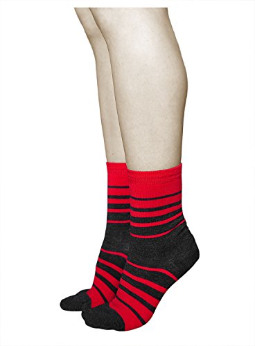 vitsocks Calcetines Lana MERINO 80% Calientes Mujer (3 PARES) Transpirables Suaves, rayas rojo gris, 35-38