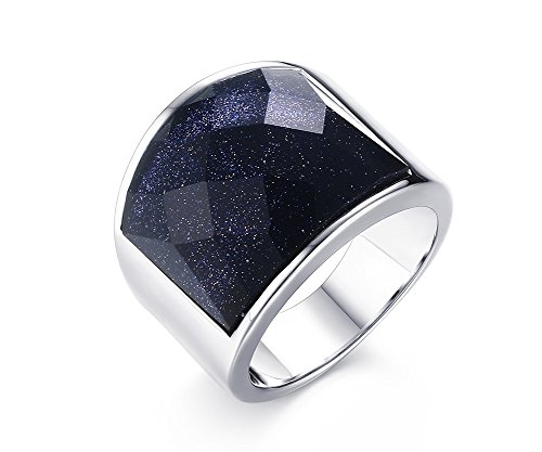 VNOX Acero Inoxidable Banda De Boda Antiguo Grava Azul con Piedras De Piedra Gemelos Anillo Hombres Plata