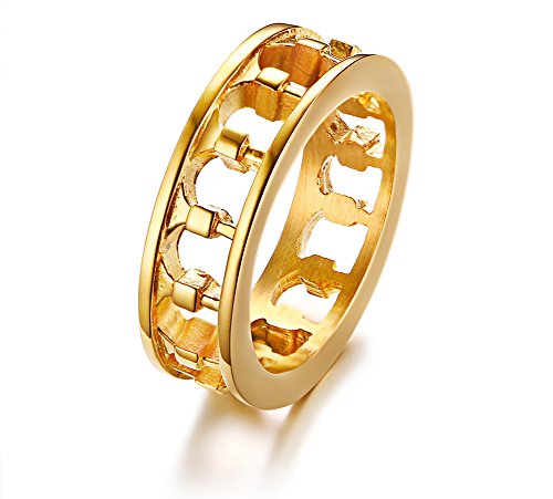 VNOX Roman Column Hollow Ring 18K Oro Plateado Acero Inoxidable Retro Ancient Greek Rome Colosseum Anillo para Hombres, Tamaño 24.5