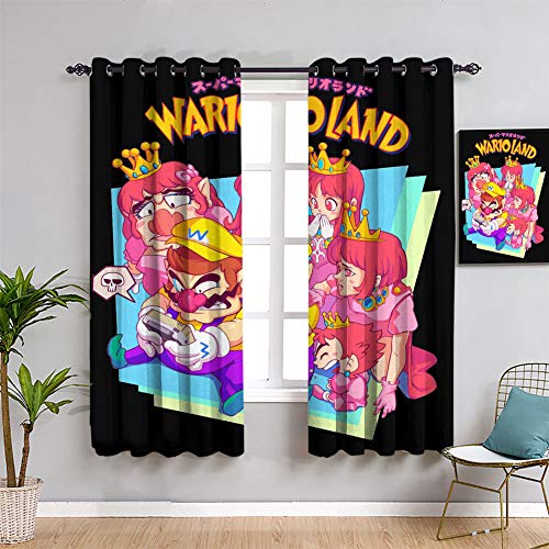 Wario Land Super Mario Cortinas con ojales impermeables para habitaciones de niños, 42 x 54 pulgadas