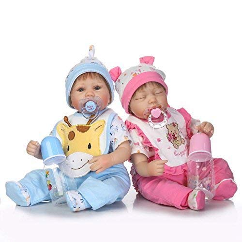 WEHQ Rebirth Doll, Juguetes para niños Realistas y Hechos a Mano 17"43cm Silicona Suave Bebés Reborn Twin Baby Dolls Realista Vinilo Muñeca recién Nacida Niño y niña Durmiente Gemelos