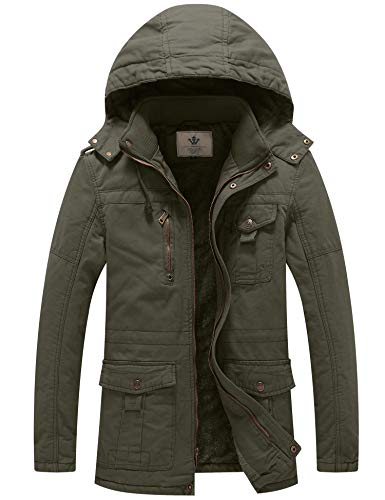 WenVen Abrigos Cálido Invierno Abrigos Forro Polar Grueso Chaqueta Longitud Media Delgada Chaqueta de Lana Exteriores Hombre Verde Militar Medium