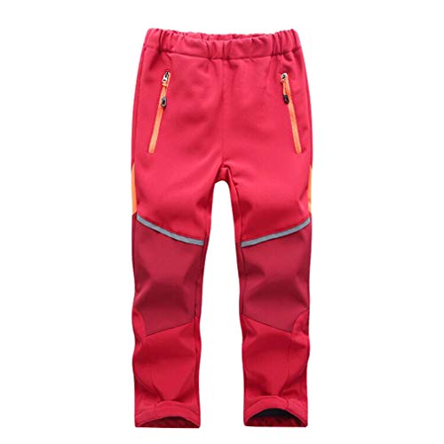 wetry Pantalones de Invierno para Niños, Pantalon de Trekking Impermeables Forro Polar Pantalón Senderismo Niña, Pantalones de Montaña, Pantalones de Esqui para Niños Rojo+Rojo azufaifa/160cm