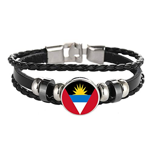 WONS Pulsera,Vendimia Multicapa Tejido Aleaciones Pulsera,Fútbol Tema Esposas por Hombres Mujer Multa Obra/Antigua y Barbuda/Adjustable