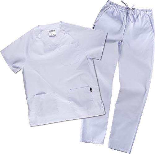 Work Team Uniforme Sanitario, con elástico y cordón en la Cintura, Casaca y Pantalon Unisex Blanco S