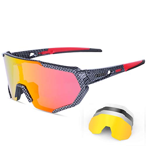 X-TIGER Gafas Ciclismo CE Certificación Polarizadas con 5 Lentes Intercambiables UV 400 Gafas,Corriendo,Moto MTB Bicicleta Montaña,Camping y Actividades al aire libre Hombres y Mujeres Impresión TR-90