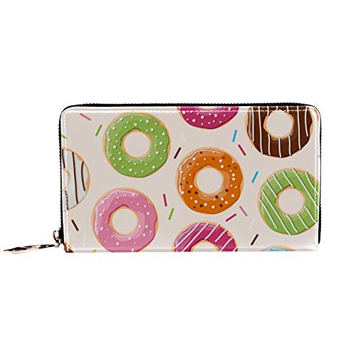 XCNGG Cartera con cremallera alrededor de la mujer y embrague para teléfono, estampado de patrón de donas de colores, bolso de viaje, bolso de mano de cuero, tarjetero, organizador, muñequeras, carter