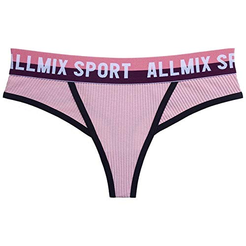 Xiaobing PINK-L-C702 - Bragas de deporte sexy de cintura media para mujer, de algodón, sin costuras, tanga en forma de T