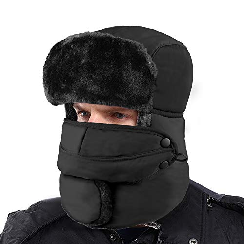 XIAOYAO Gorros de Aviador Impermeable Sombrero de Bombardero de Invierno Mantenerse Cálido Mientras Patinaje, Esquí u Otras Actividades al Aire Libre, (Negro)