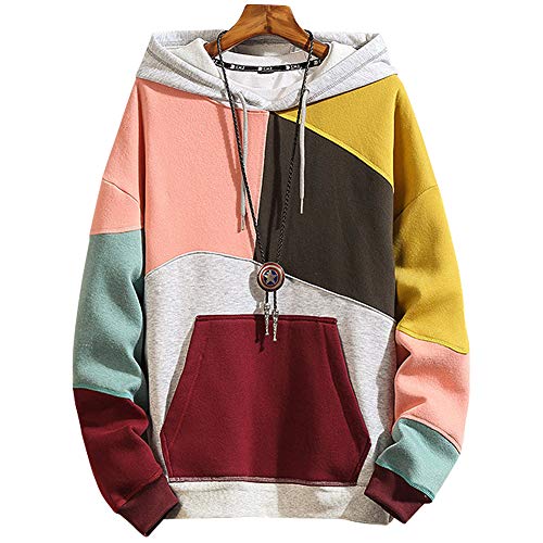 XIAOYAO Hombre Sudadera con Capucha Deportiva Manga Larga Hoodie (Rosa Amarillo, 4XL (Peso: 75-85 kg))