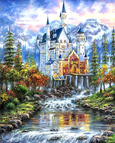 YANCONG DIY Pintura por Números Pint por Número De Kits For Adultos Castillo De Neuschwanstein, Alemania 50X60Cm Marco Incluido