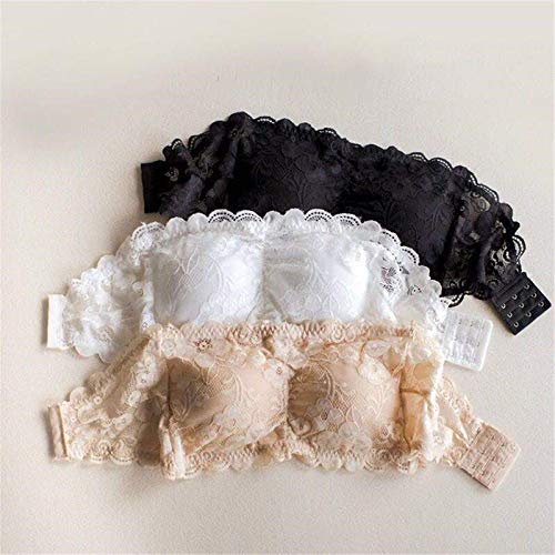 YEKONG Sexy Lace Strapless Bra for Women Convertible Push Up Tube Bra with Underwire D 3PCS