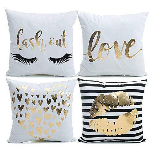 YNester 4pcs Fundas para Cojines de Franela Doradas Decorativas Almohada, Fundas de cojín, Funda de cojín bronceadora para Cama, sofá, Regalo, Blanca Fundas de cojín, 45 x 45cm