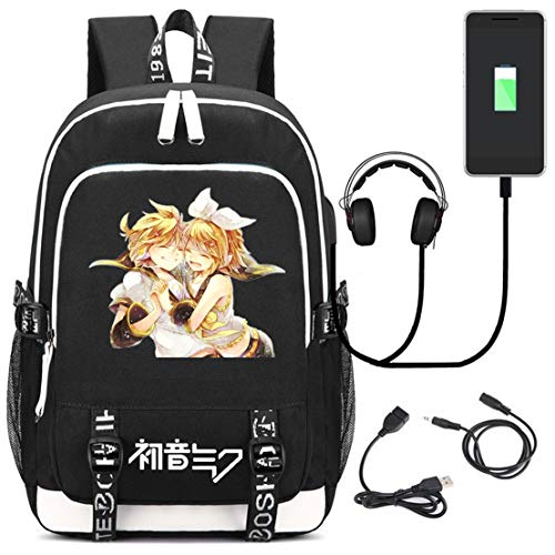 YOYOSHome Anime Hatsune Miku VOCALOID - Mochila escolar con puerto de carga USB