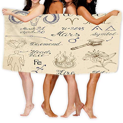 Yuanmeiju Bath Towel Toalla de Playa Comfortable Bath Towels for Home Bathroom Pool and Gym Set Symbols Zodiac Sign Aries ram Collection Hand Drawn Astrological Line Art Engraved Horoscope