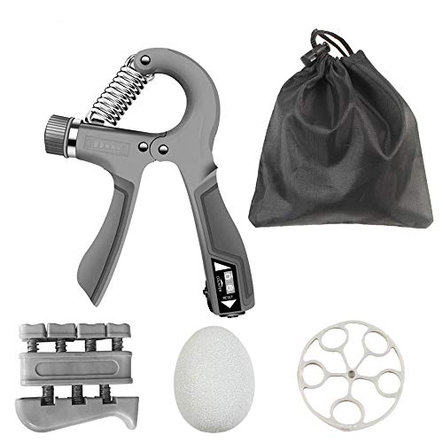 YueMing 4 Piezas Fortalecedor de Agarre de Mano Kit de Entrenamiento de Agarre de antebrazo,Ajustables Empuñadura de Mano, Estirador de Dedos, Anillo de Ejercicio y Antiestrés Bolas