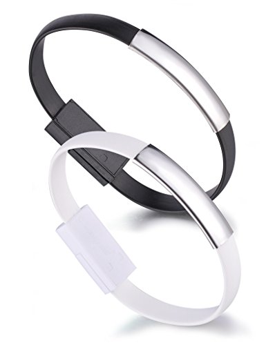 yumilok pulsera de silicona pulsera de cable Micro USB Cable de carga Cable de sincronización de datos para Android-smartphones y tablets, 2 unidades (negro, color blanco)