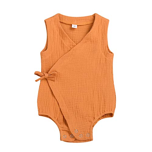 YWLINK Ropa De Bebe CóModo Verano Mezcla De Algodon Mameluco con Cordones De Color SóLido Sin Mangas Mono para Bebé PúRpura, Amarillo, Blanco, Rosado, Verde, Vino 0-18 Meses