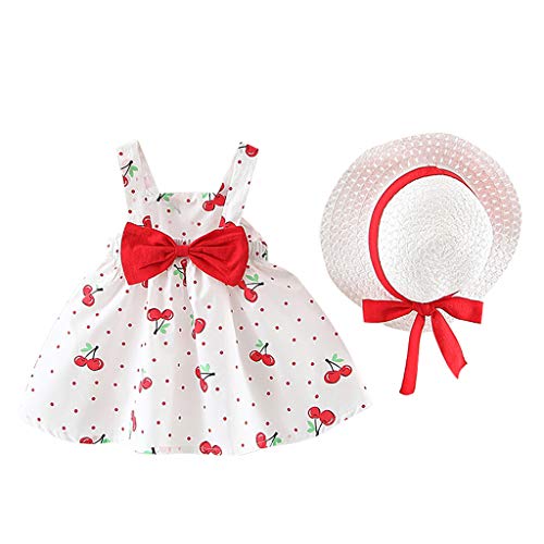 YWLINK Verano 2PC Sin Mangas Toddler Baby Kids Girls Sin Mangas Cherry Dot Princess Dresses Bow Hat Outfits, Elegante Y Dulce Regalo De CumpleañOs Fiesta De Vacaciones