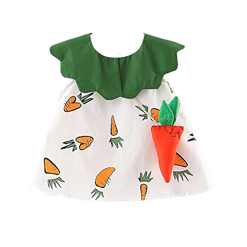 YWLINK Vestido NiñA,Vestido Sin Mangas con Volantes Y Estampado De RáBanos En El Cuello De La MuñEca con Volantes Mochila De RáBano Linda Falda Princesa Fiesta(Naranja,6-12 meses/70)