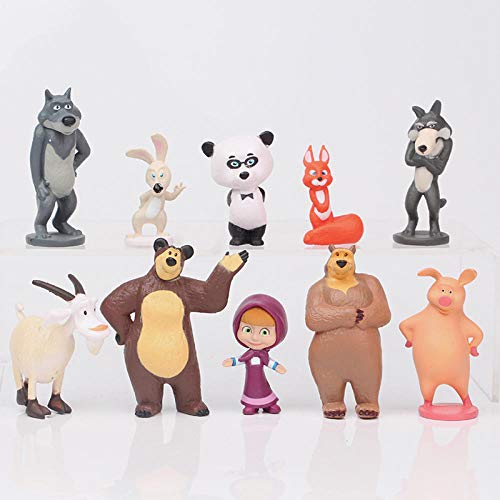 zdfgv 10 unids/Set Masha & Friends Juguetes de Dibujos Animados Regalos de cumpleaños Figuras de Oso Juguetes Masha Modelos de PVC Figura de Anime Juguetes 4-6 cm