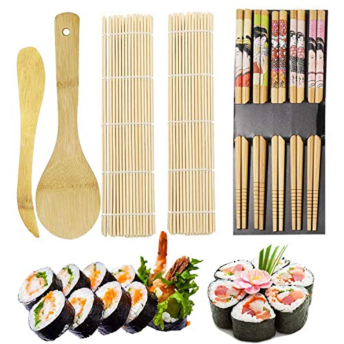 ZFYQ 9pcs Kit para Hacer Sushi de Bambú Preparar Sushi Fácil Y Profesional con Este Juego