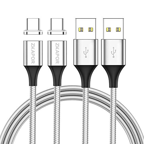 ZKAPOR Cable USB Tipo C Magnético, [2Pack 1M] Cargador Magnético Tipo C Carga y Sincronización Cargador iman para Galaxy S10 S9 S8 A70, Huawei P30 P20 Mate 20, Xiaomi Mi 9 A1 A2 A3, LG G7