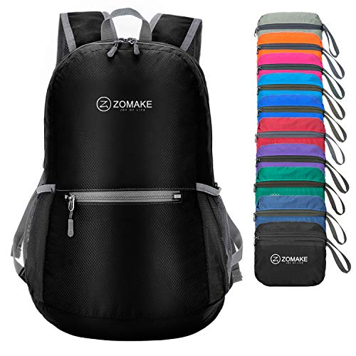 ZOMAKE Mochila Plegable Ligera 20L, Mochilas Pequeñas para Hombre Mujer, Mochilas Compacta para Viajar Senderismo(Negro)