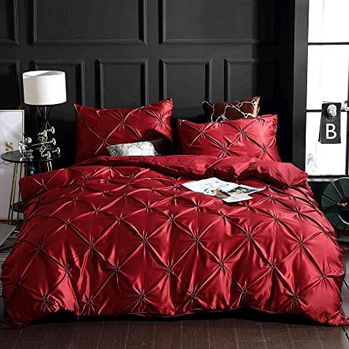 zzkds Flor de Seda Pellizco Plisado Color sólido Elegante magnífico Juego de edredón de Dormitorio Funda de Almohada Protege y Cubre su edredón Insertar edredón Rojo 200x230cm