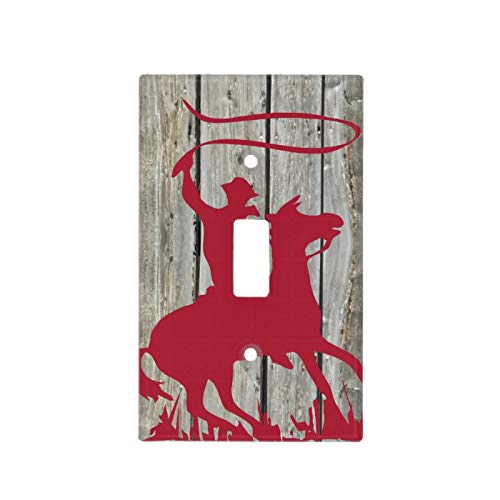 1-Gang Wall Plate Cover, Single Toggle Switch Cover Western Gifts Cowboy On Horse With Whip Classic Beadboard Unbreakable Faceplate