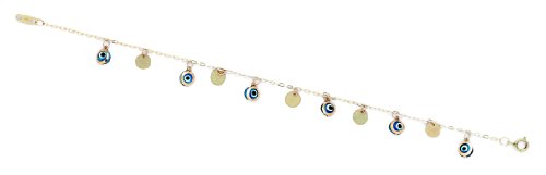 14ct amarillo azul claro cristal 17,78 cm de estación de Disc diseño de ojo pulsera - mide 5 mm