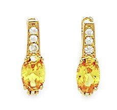 14ct amarillo piedra Natal con tapa y función amarillo pendientes con circonita cúbica ovalada de 3 x 5 mm - mide 12 x 3 mm