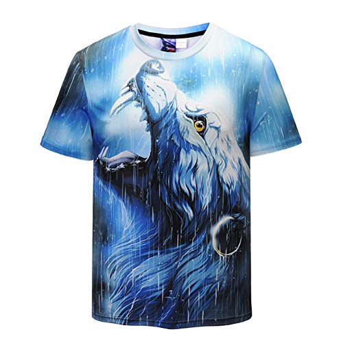 2019 Moda de Verano Nuevo Dominante Creativo Cabeza de Lobo Totem Impresión 3D Camiseta Calle Manga Corta, DX801001#, XXL