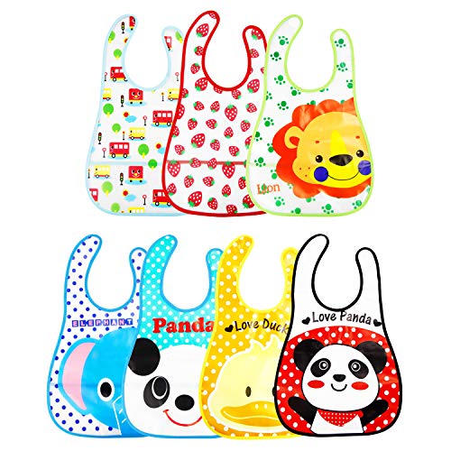 7 Pcs Unisex Baberos Impermeables Para Bebe Niña Niño Dibujos Animados Baberos Bebe Guarderia Multicolor Baberos Bebe Niñas