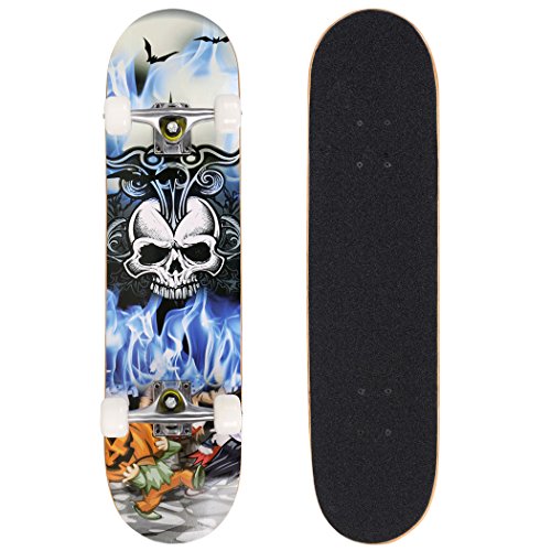 ANCHEER Skateboard Monopatín 79x19cm Patinetas Estándar Completas para Niños Jóvenes Principiantes,Cubierta de Madera de Arce Canadiense 7 Capas con Rodamientos ABEC-7 Carga Máxima 80 kg (cráneo)