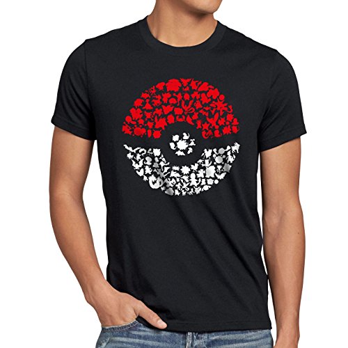 A.N.T. Atrapa más Monstruos Camiseta para Hombre T-Shirt Poke Ball Videojuego, Talla:5XL