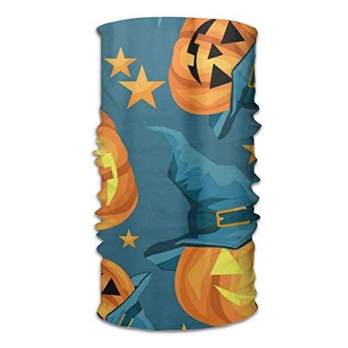 AOOEDM Calabaza linda de Halloween con sombrero de bruja Pañuelos de cara azul Polaina para el cuello para mujeres hombres, medio pasamontañas, bufanda facial, máscaras de tubo de cobertura completa