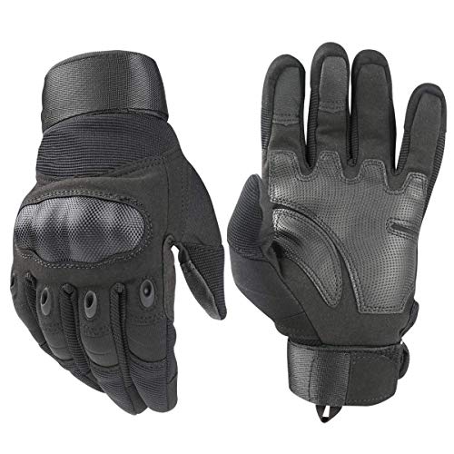 Avril Tian - Guantes de Protección de Articulaciones de Goma, para Exteriores, con Nudillos Duros, Guantes de Pantalla Táctil, para Hombres, Ciclismo, Motocicleta, Camping, Unisex, Negro, Tamaño Large