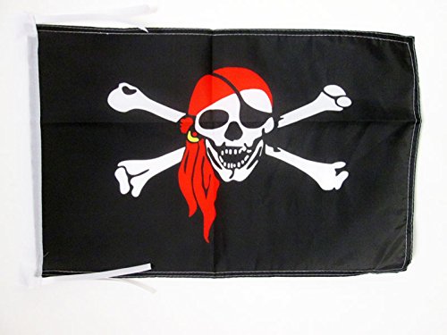 AZ FLAG Bandera Pirata con Bandana Rojo 45x30cm - BANDERINA con Calavera 30 x 45 cm cordeles