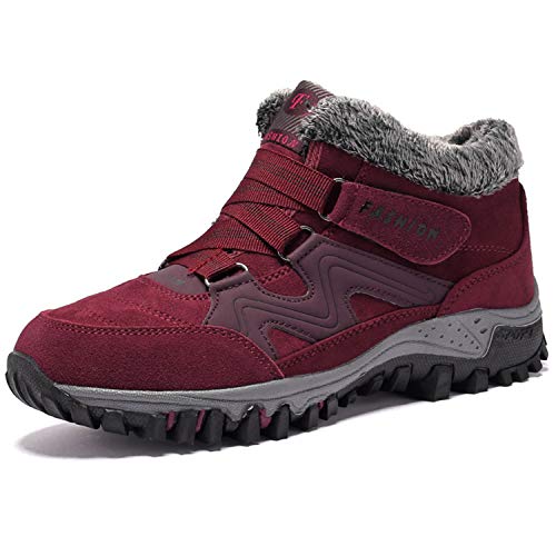 BaiMoJia Botas de Senderismo Nieve Mujer Cálidas Invierno Piel Forro Zapatillas de Senderismo Hombre Zapatos Trekking Rojo 41 EU (Etiqueta 42)