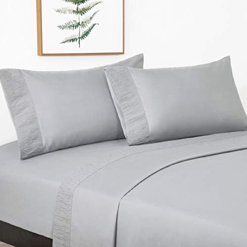 Bedsure Juego de Sábanas 105x190/200 cm - 3 Piezas - Sábana Bajera Ajustable Cama 105 con Encimera 180x275cm 1 Funda de Almohada 50x80cm - Gris