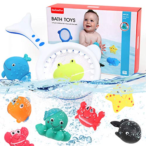 BeebeeRun 9 Piezas Juguete Baño Bebe Juegos de Pesca para Juguetes Bañera Animales Marinos Juguete Flotante para niños Niñito Bebé Muchachos Chicas