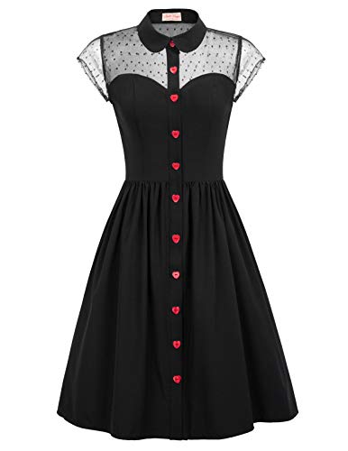 Belle Poque Vestido Rockabilly Vestido Elegante de Encaje Vestido Elegante de Fiesta Vestido de cóctel de una línea Negro BP927-1_XL